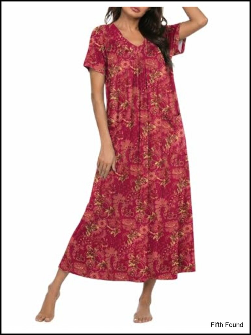 Ekouaer Women's Long Nightgown Short Sleeve Ankle Length V-Neck Sleep Dress